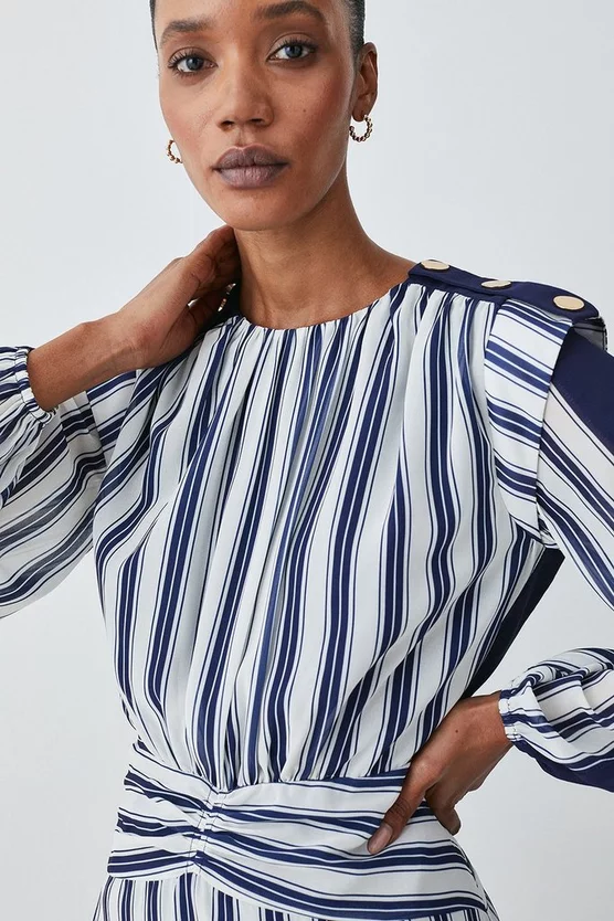 Top 10 π Karen Millen Military Stripe Twist Detail Mini π Dress - navy π― - Image 2