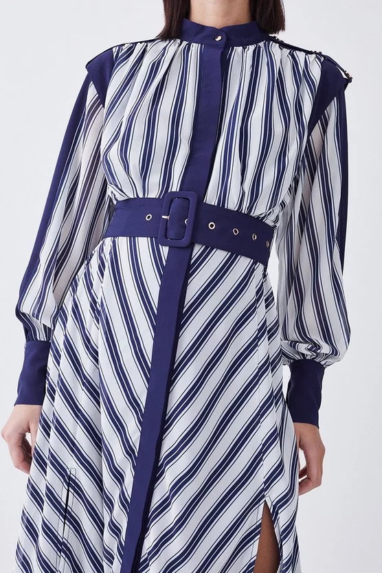 Wholesale π― Karen Millen Petite Military Stripe Woven Midi π Dress - navy β - Image 2