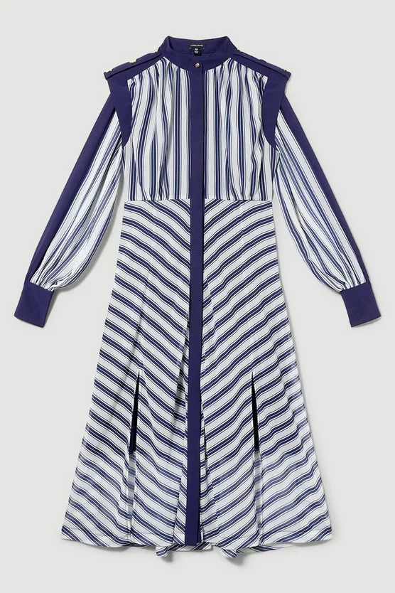 Wholesale π― Karen Millen Petite Military Stripe Woven Midi π Dress - navy β - Image 4