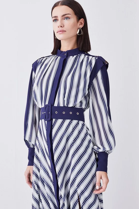 Wholesale π― Karen Millen Petite Military Stripe Woven Midi π Dress - navy β - Image 5