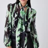Coupon 🔔 Karen Millen Jigsaw Geo Georgette Tie Neck Blouse 🎁