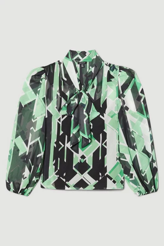Coupon π Karen Millen Jigsaw Geo Georgette Tie Neck Blouse π - Image 4