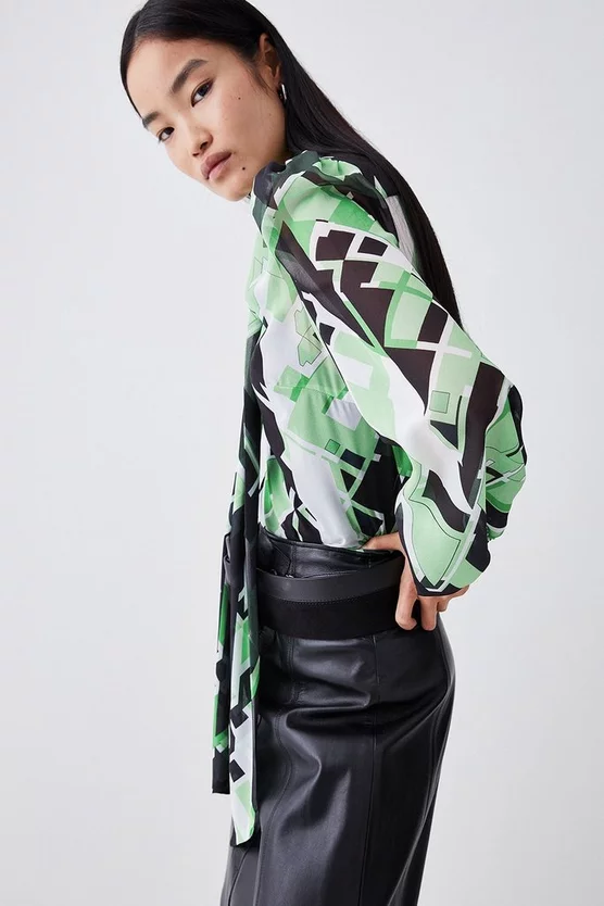 Coupon π Karen Millen Jigsaw Geo Georgette Tie Neck Blouse π - Image 5