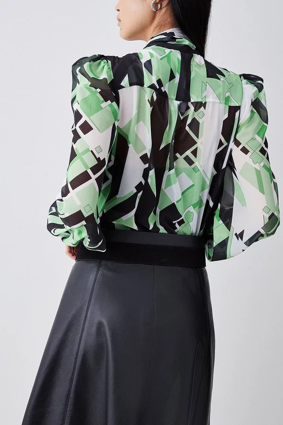 Coupon π Karen Millen Jigsaw Geo Georgette Tie Neck Blouse π - Image 6
