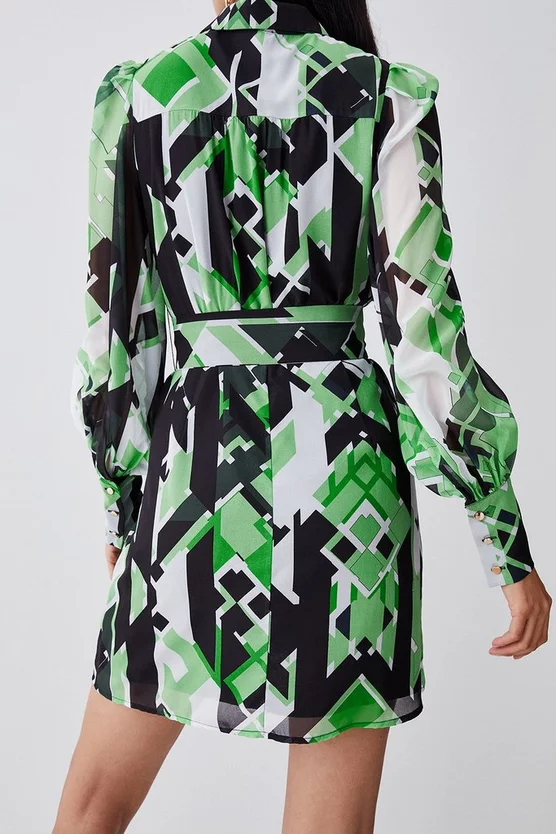 Top 10 ⭐ Karen Millen Jigsaw Geo Georgette Belted Woven 👚 Shirt 👗 Dress 👏 - Image 6
