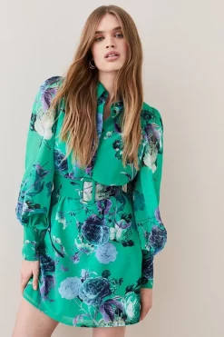 Buy 👏 Karen Millen Green Rose Georgette Belted Woven 👕 Shirt 👗 Dress - apple green 👏