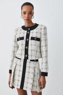 Outlet ⌛ Karen Millen Tweed Button Front Trophy Jacket - cream 😉