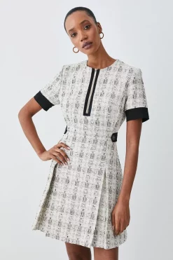 Best deal π Karen Millen Tweed Zip Detail Aline Mini π Dress - cream π