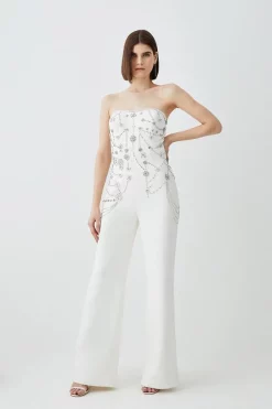 Coupon 😍 Karen Millen Crystal Embellished Woven Jumpsuit - ivory ❤️