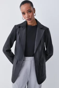 Promo 🧨 Karen Millen Leather Clean Tailored Single Breasted Blazer 🎁