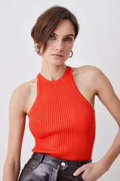 Best Pirce 😉 Karen Millen Racer Style Rib Knit Top - ivory 🤩