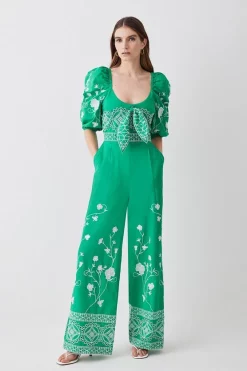 Buy π Karen Millen Petite Floral & Geo Embroidered Woven Jumpsuit - green π―