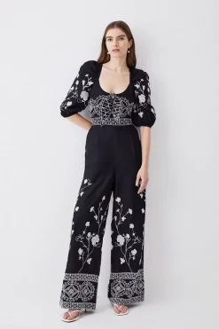 Cheap π Karen Millen Floral & Geo Embroidered Woven Jumpsuit π