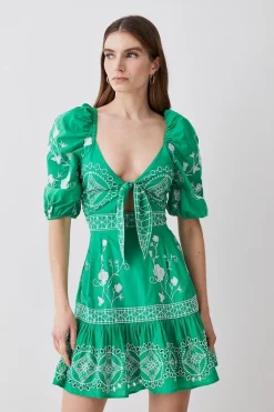 Buy ❤️ Karen Millen Floral & Geo Embroidered Woven Mini 👗 Dress - green ✔️