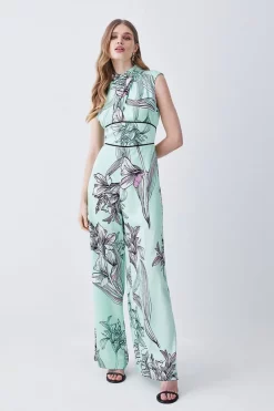 Outlet 🔔 Karen Millen 🔨 Hammered Satin Woven Twist Neck Jumpsuit - green 🧨