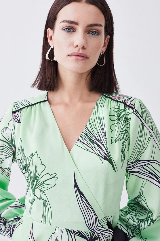 Buy β€οΈ Karen Millen Petite Floral π¨ Hammered Satin Woven Wrap Mini π Dress - green π― - Image 5