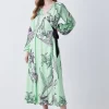 Brand new 🎁 Karen Millen Floral 🔨 Hammered Satin Woven Wrap Midi 👗 Dress - green 🎁