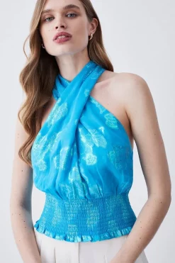 Outlet π Karen Millen Metallic Iridescent Halter Blouse π₯