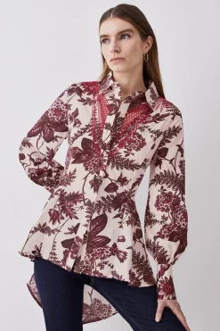 Outlet ✔️ Karen Millen Floral Cotton Cutwork And Print Woven 👚 Shirt 🥰