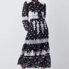 Top 10 😀 Karen Millen Polka Dot Mix Lace & Embroidery Maxi 👗 Dress - black 😍