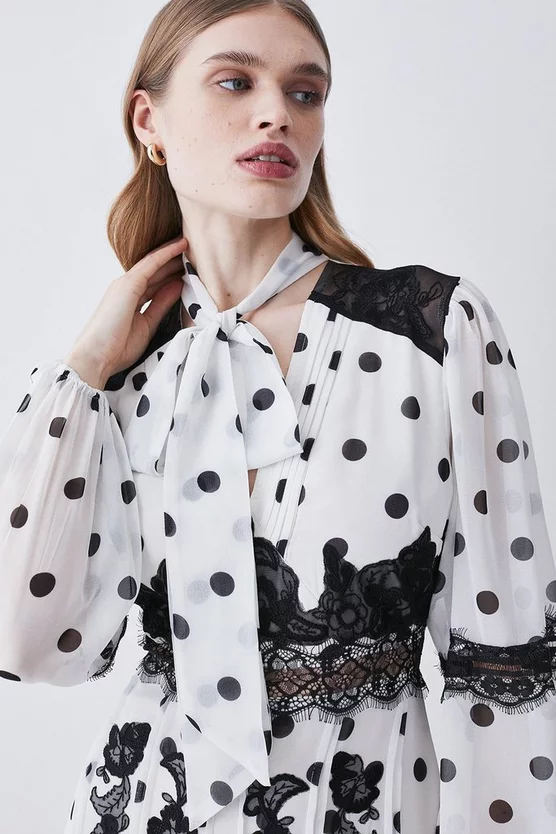 Flash Sale π Karen Millen Polka Dot Mix Lace & Embroidery Maxi π Dress - white π€© - Image 2