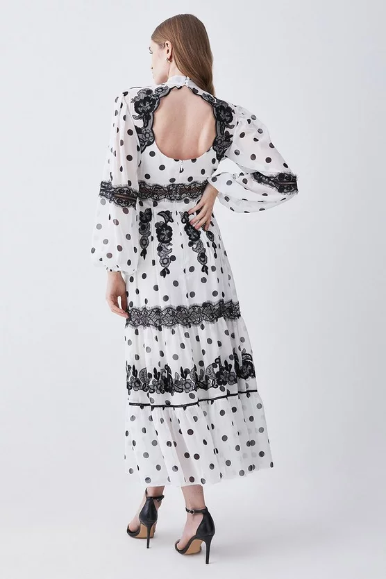 Flash Sale π Karen Millen Polka Dot Mix Lace & Embroidery Maxi π Dress - white π€© - Image 3