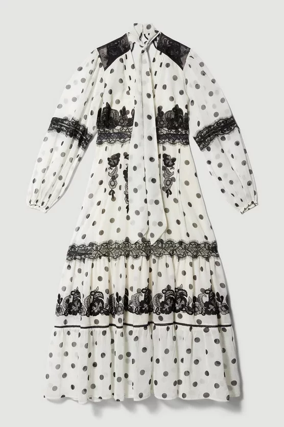 Flash Sale π Karen Millen Polka Dot Mix Lace & Embroidery Maxi π Dress - white π€© - Image 4