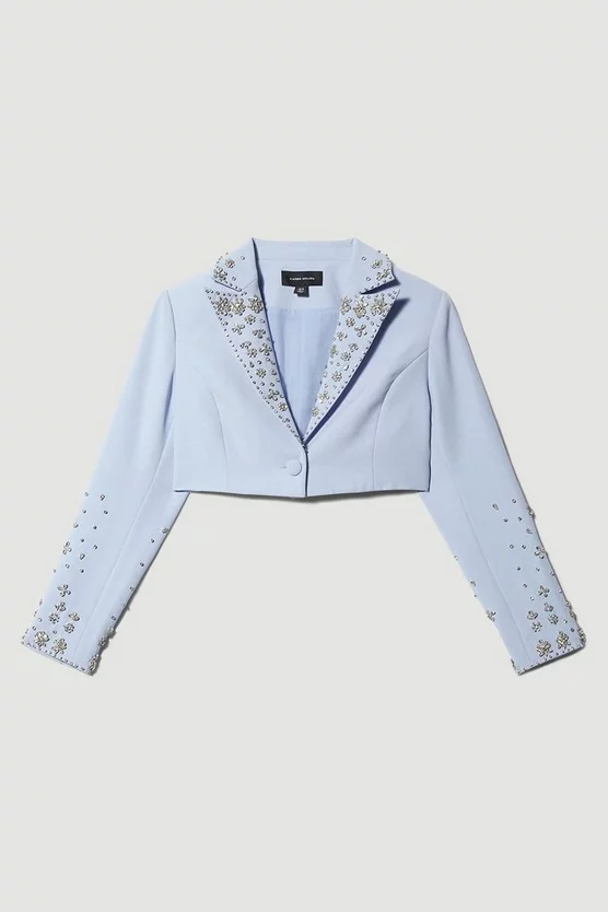Top 10 🥰 Karen Millen Embellished Stretch Woven Cropped Jacket - blue 🔔 - Image 4
