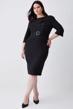 Coupon 👍 Karen Millen Plus Size Structured Crepe Strong Shoulder Midi 👗 Dress ✔️