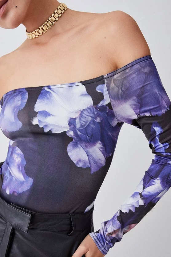 Hot Sale β€οΈ Karen Millen Floral Slinky Bardot Jersey Body π― - Image 2