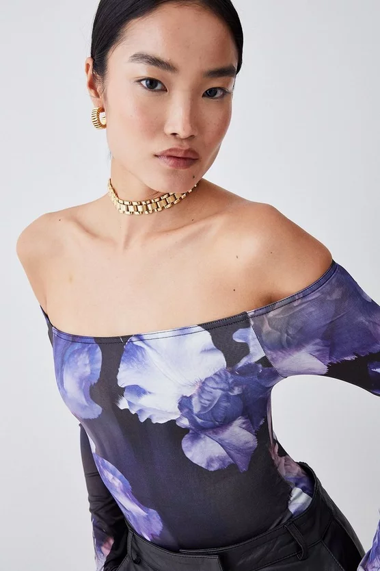 Hot Sale β€οΈ Karen Millen Floral Slinky Bardot Jersey Body π― - Image 3