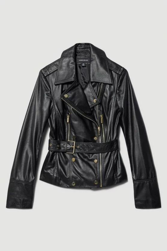 New π Karen Millen Leather Military Zip Detail Biker Jacket π - Image 4