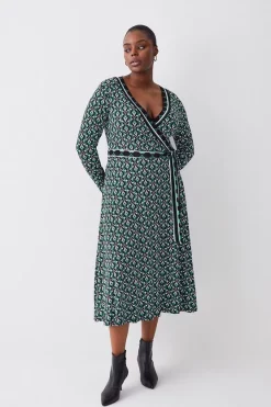 Deals π Karen Millen Plus Size Self Belted Viscose Blend Jersey Midi π Dress π