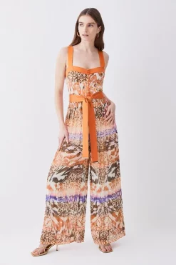 Deals ❤️ Karen Millen Top Stitch Mixed Animal Woven Jumpsuit 💯