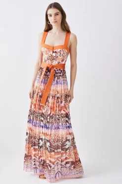 Coupon π Karen Millen Top Stitch Pleated Mixed Animal Detail Woven Midi π Dress π