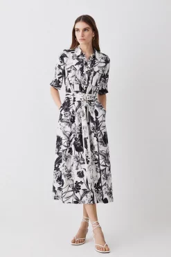 Budget 🌟 Karen Millen Petite Floral Batik Premium Linen Woven 👕 Shirt 👗 Dress - mono ✨