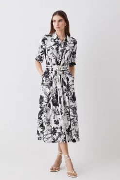Promo 👍 Karen Millen Floral Batik Premium Linen Woven 👕 Shirt 👗 Dress - mono 🎉