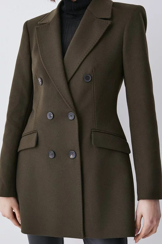 Best Pirce π₯° Karen Millen Italian Virgin Wool Double Breast Short π§₯ Coat - khaki π - Image 2