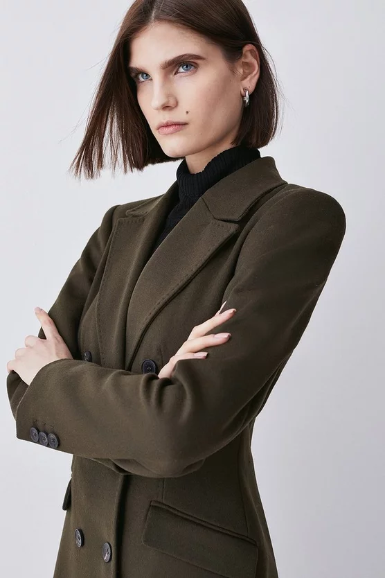 Best Pirce π₯° Karen Millen Italian Virgin Wool Double Breast Short π§₯ Coat - khaki π - Image 5
