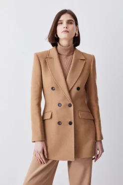 Wholesale π Karen Millen Italian Virgin Wool Double Breasted Short π§₯ Coat - camel π§¨