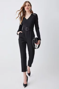 Best reviews of 🧨 Karen Millen Compact Stretch Button Detail Shoulder Slim Leg Jumpsuit 🎉