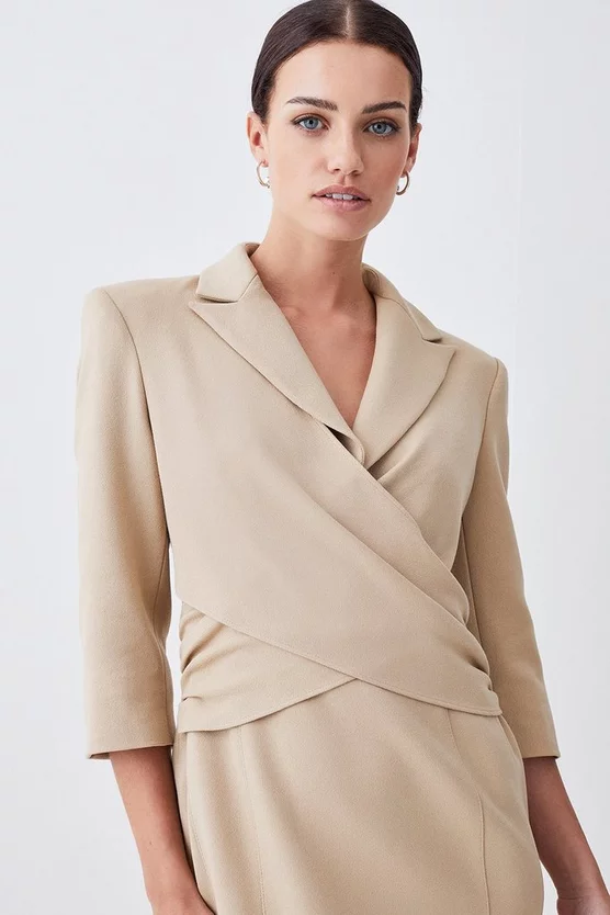 Deals 👍 Karen Millen Petite Compact Crepe Wrap Waist Pencil Midi 👗 Dress 🤩 - Image 2