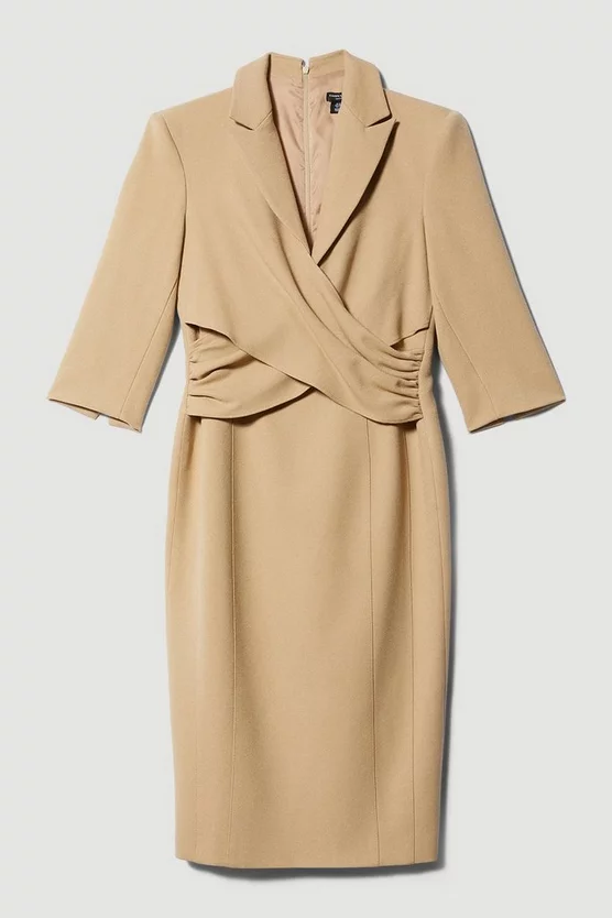 Deals 👍 Karen Millen Petite Compact Crepe Wrap Waist Pencil Midi 👗 Dress 🤩 - Image 4