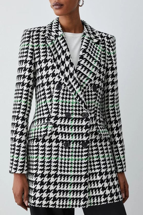 Top 10 ❤️ Karen Millen Italian Wool Mix Check Double Breast Short 🧥 Coat - multi ✨ - Image 2
