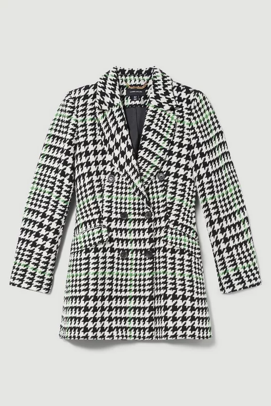 Top 10 ❤️ Karen Millen Italian Wool Mix Check Double Breast Short 🧥 Coat - multi ✨ - Image 4