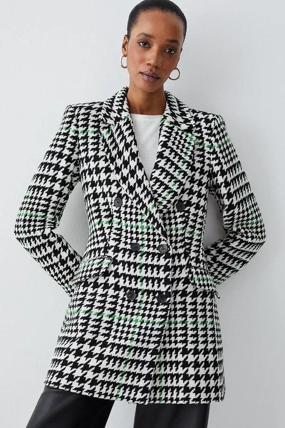 Top 10 ❤️ Karen Millen Italian Wool Mix Check Double Breast Short 🧥 Coat - multi ✨ - Image 5