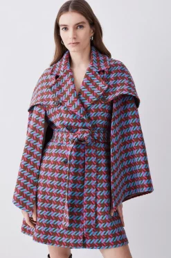 Best Pirce 🥰 Karen Millen Italian Bright Boucle Short Cape 🧥 Coat - multi ⭐
