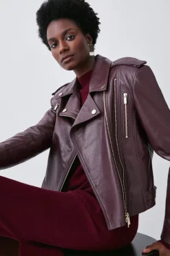 Coupon 🔥 Karen Millen Leather Strong Shoulder Biker Jacket 😉