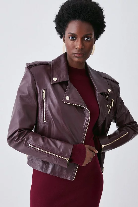 Coupon π₯ Karen Millen Leather Strong Shoulder Biker Jacket π - Image 3