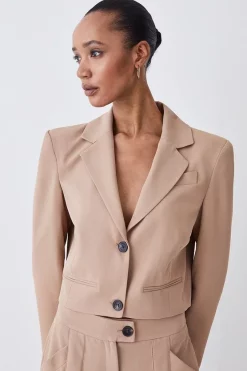 Deals 😀 Karen Millen Soft Twill Tailored Crop Jacket - camel ✔️